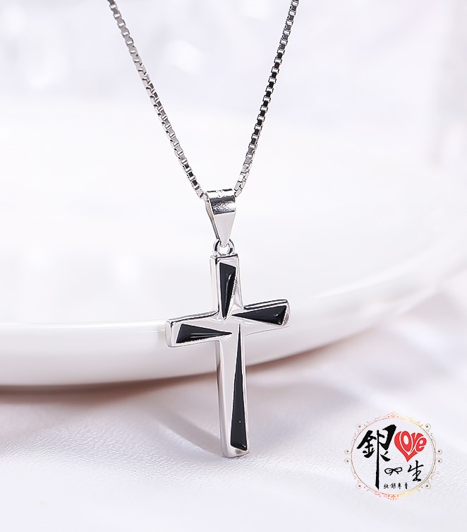 s925純銀項鍊  十字架幾何黑 項鍊