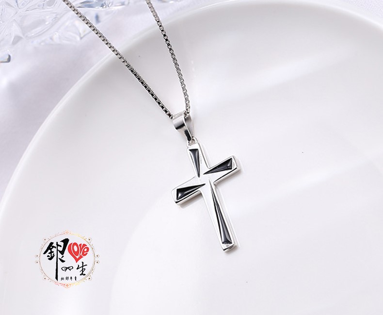 s925純銀項鍊  十字架幾何黑 項鍊