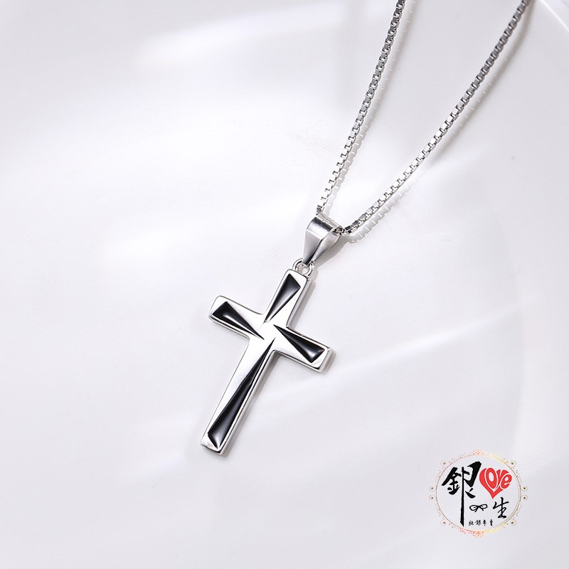 s925純銀項鍊  十字架幾何黑 項鍊