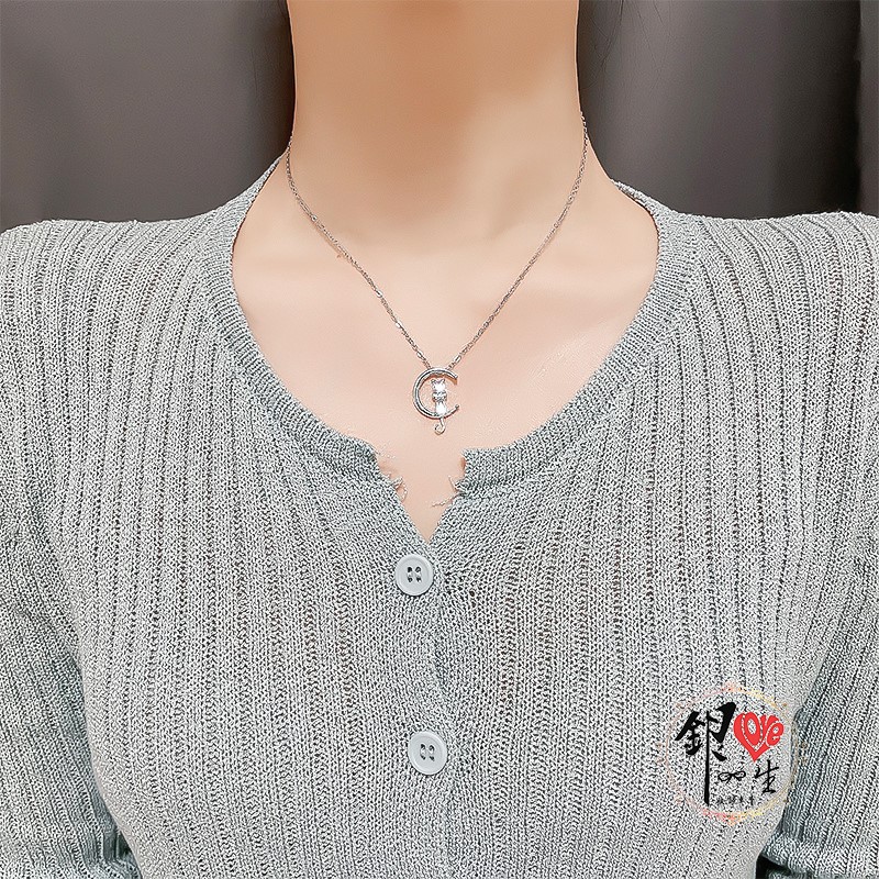 s925純銀項鍊  月光石 月亮喵咪 項鍊