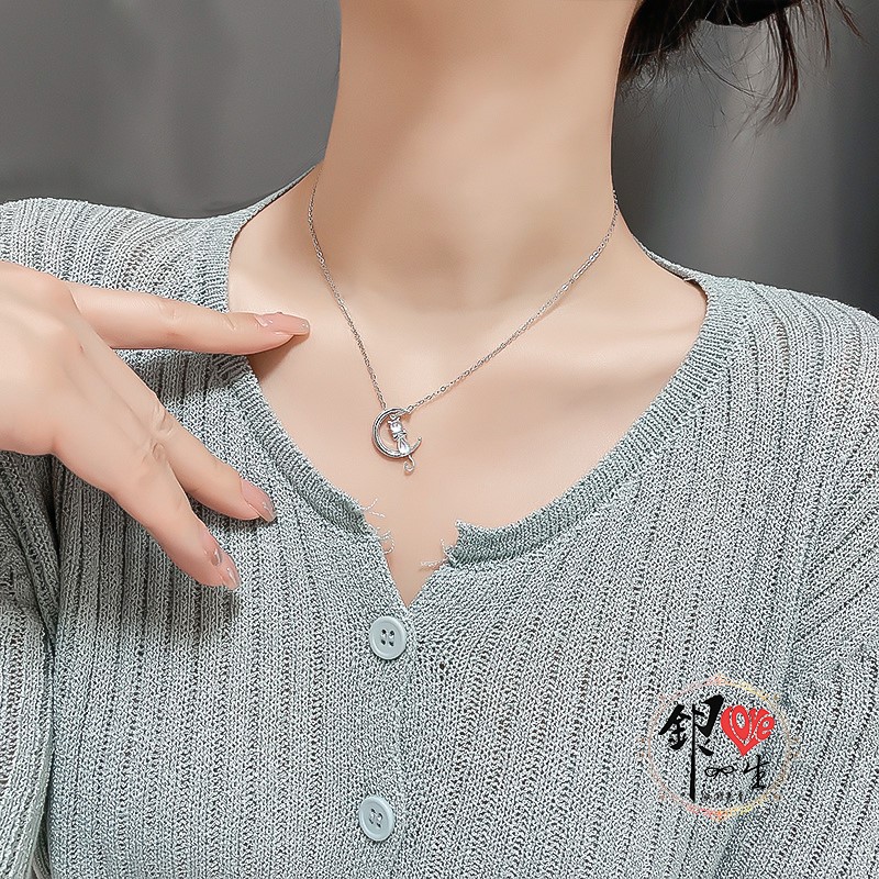 s925純銀項鍊  月光石 月亮喵咪 項鍊