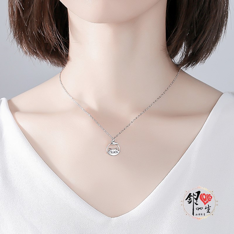  s925純銀  貓與魚 項鍊