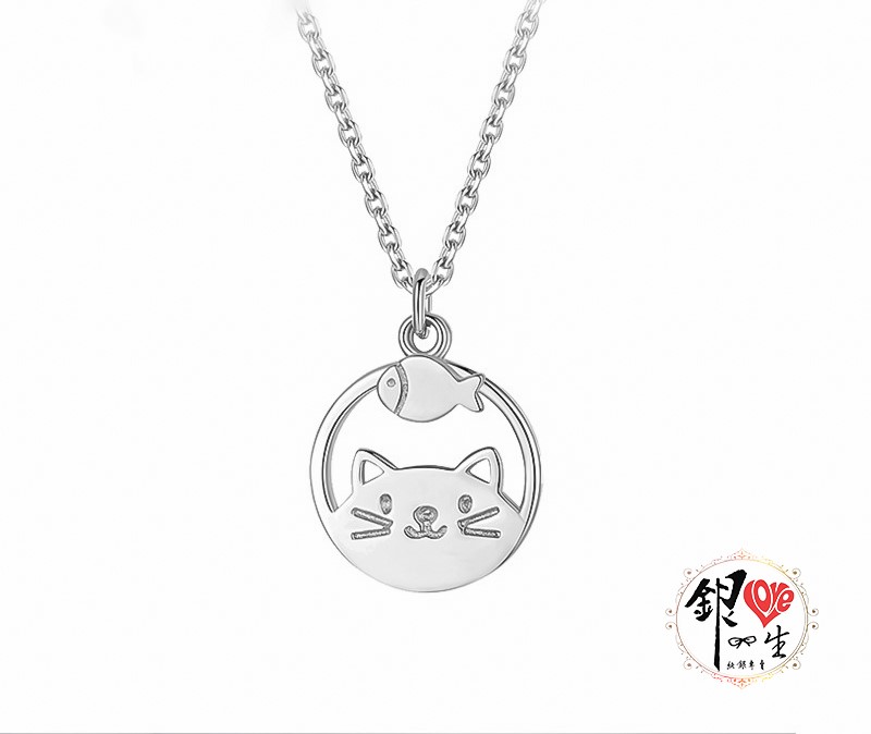  s925純銀  貓與魚 項鍊