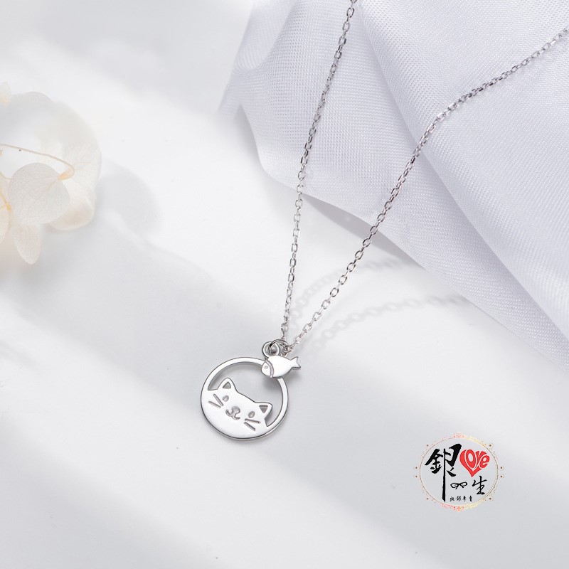  s925純銀  貓與魚 項鍊