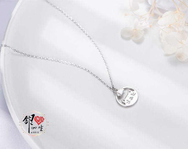 s925純銀  貓與魚 項鍊