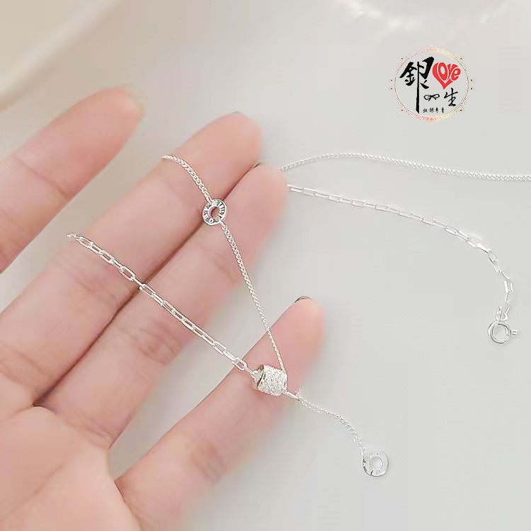 s925純銀  滿鑽 轉運珠 拼接延伸 項鍊