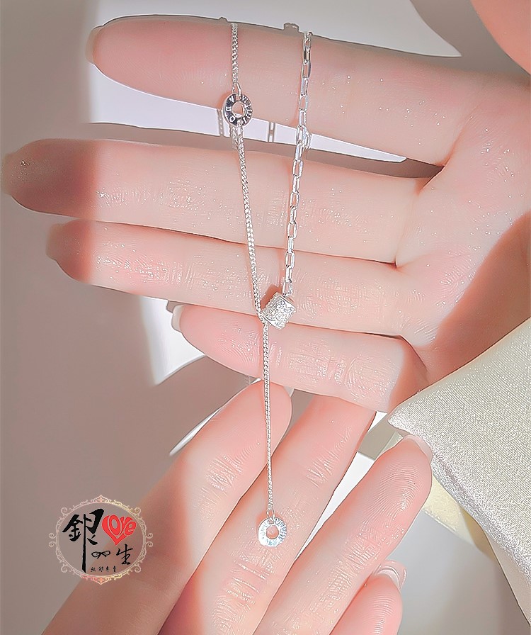 s925純銀  滿鑽 轉運珠 拼接延伸 項鍊