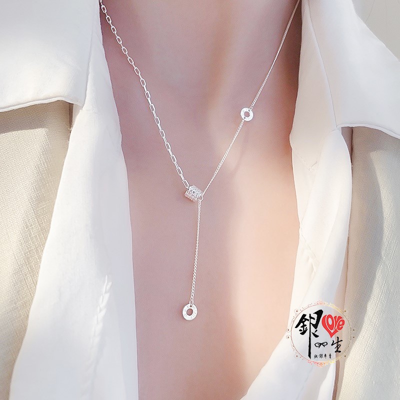 s925純銀  滿鑽 轉運珠 拼接延伸 項鍊
