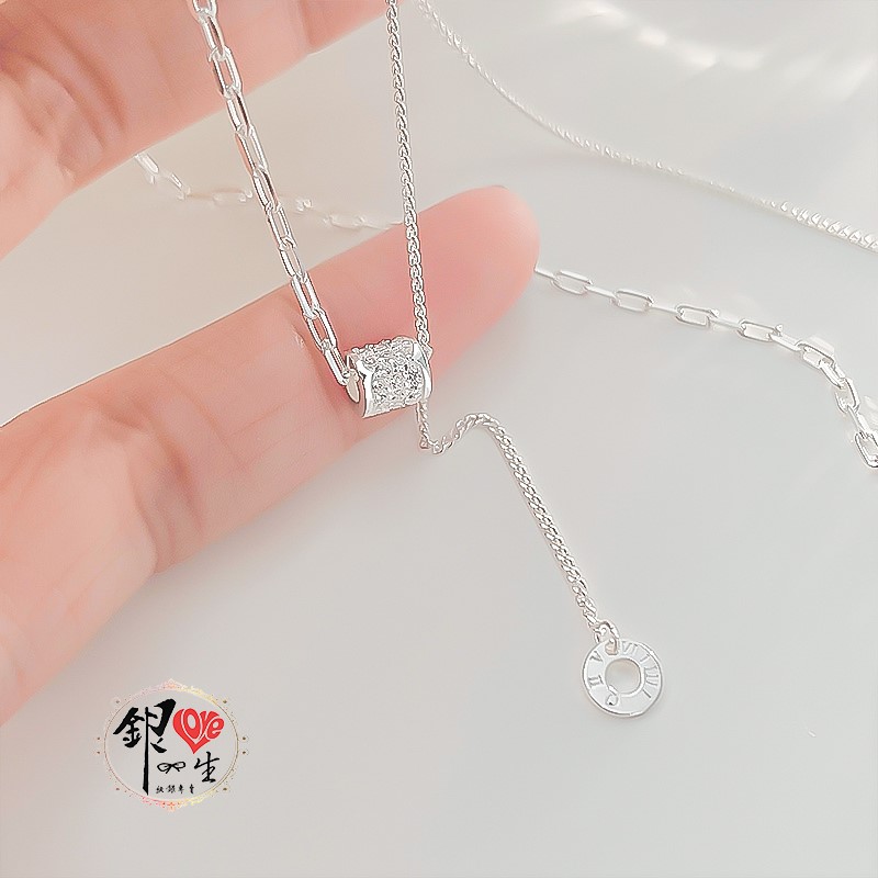 s925純銀  滿鑽 轉運珠 拼接延伸 項鍊