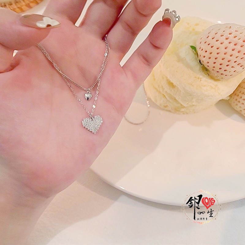 s925純銀  雙層愛心高級感 項鍊