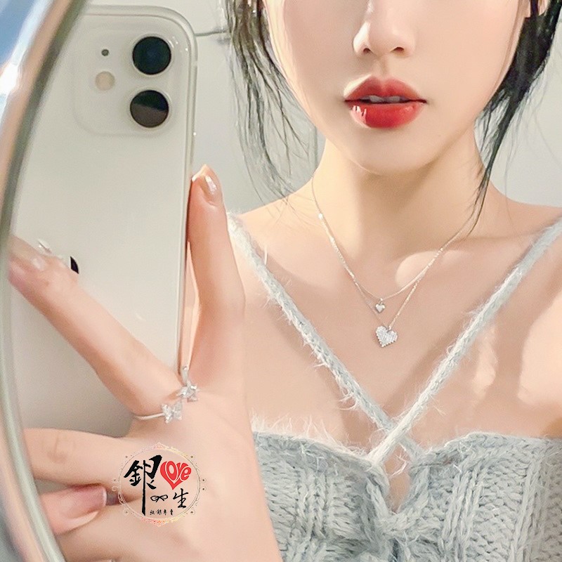 s925純銀  雙層愛心高級感 項鍊