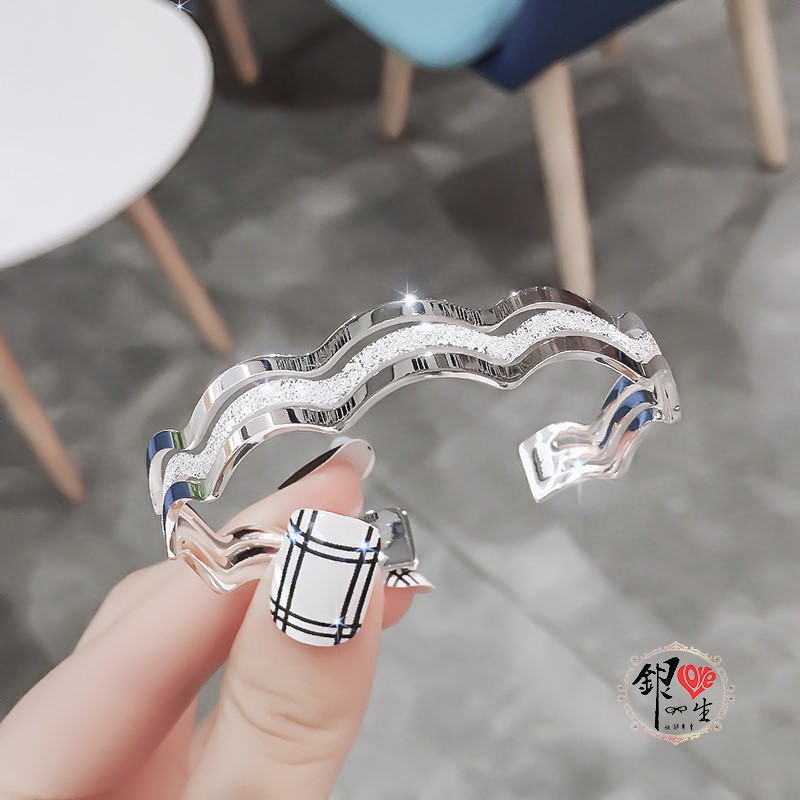 s999純銀 三線波浪 時尚手鐲