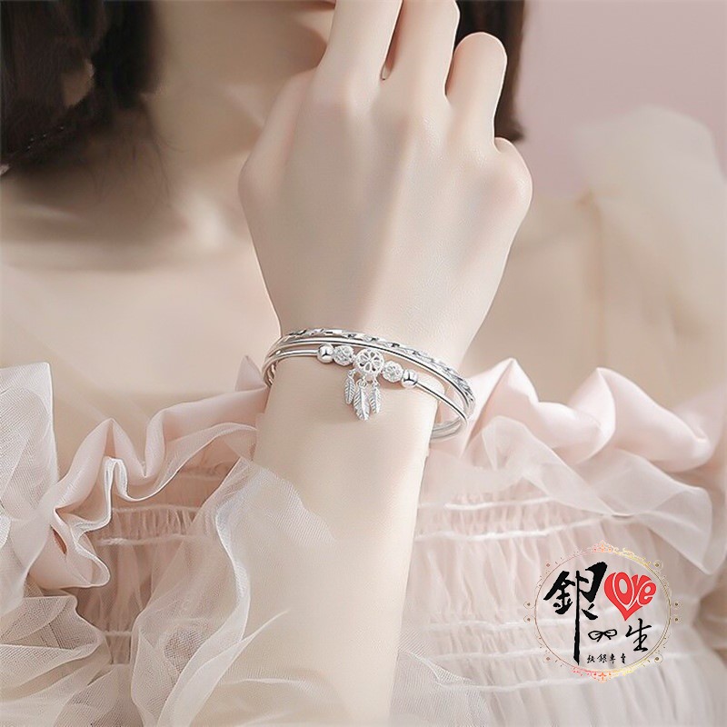 s999純銀 三環波西米亞風 捕夢網手鐲