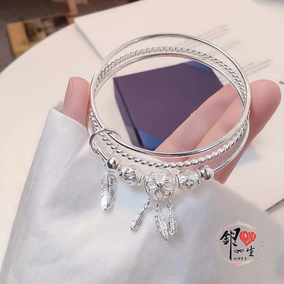 s999純銀 三環波西米亞風 捕夢網手鐲