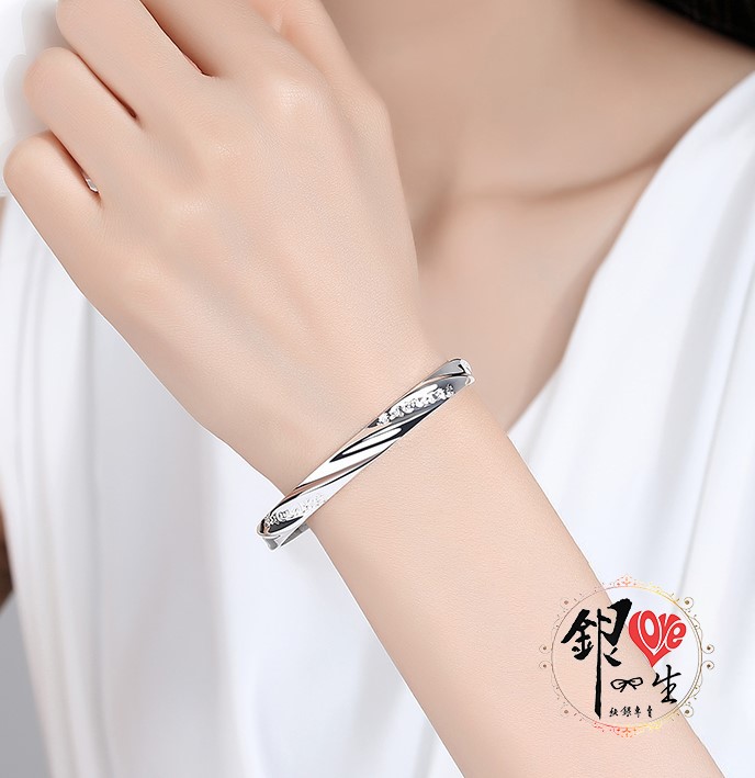 s999純銀 六字真言 曲線造型 心經 手鐲