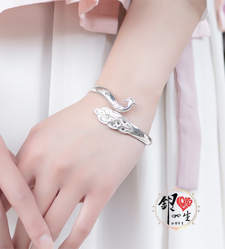 s999純銀 中國風 孔雀造型 手鐲