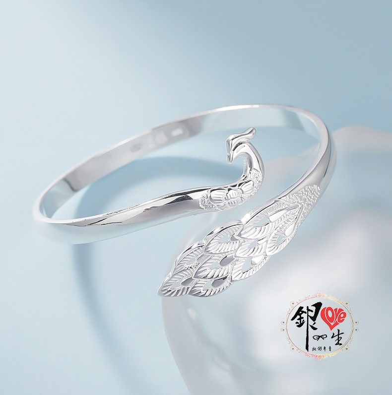 s999純銀 中國風 孔雀造型 手鐲