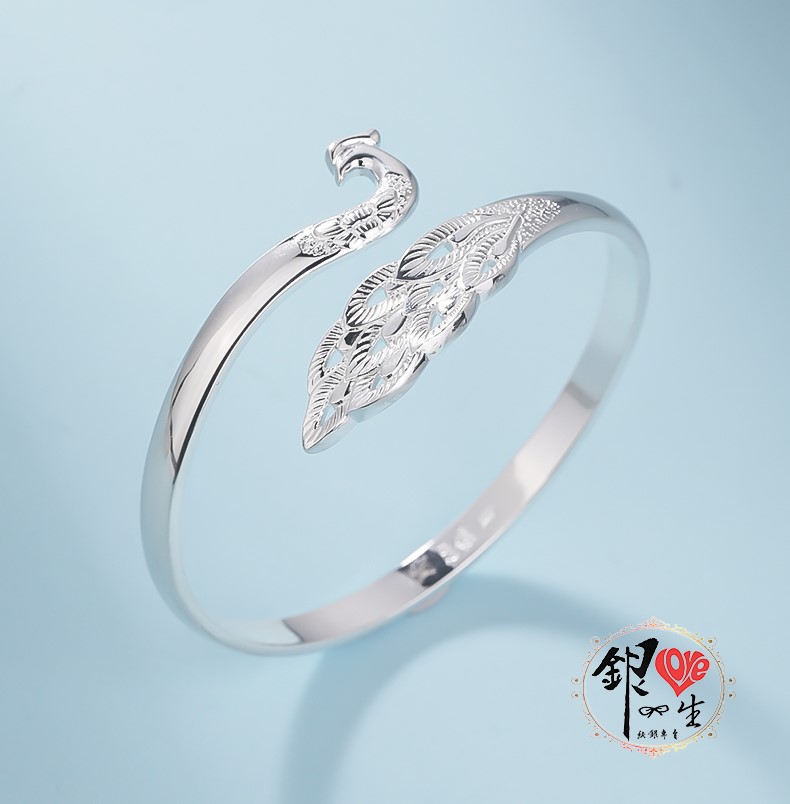 s999純銀 中國風 孔雀造型 手鐲