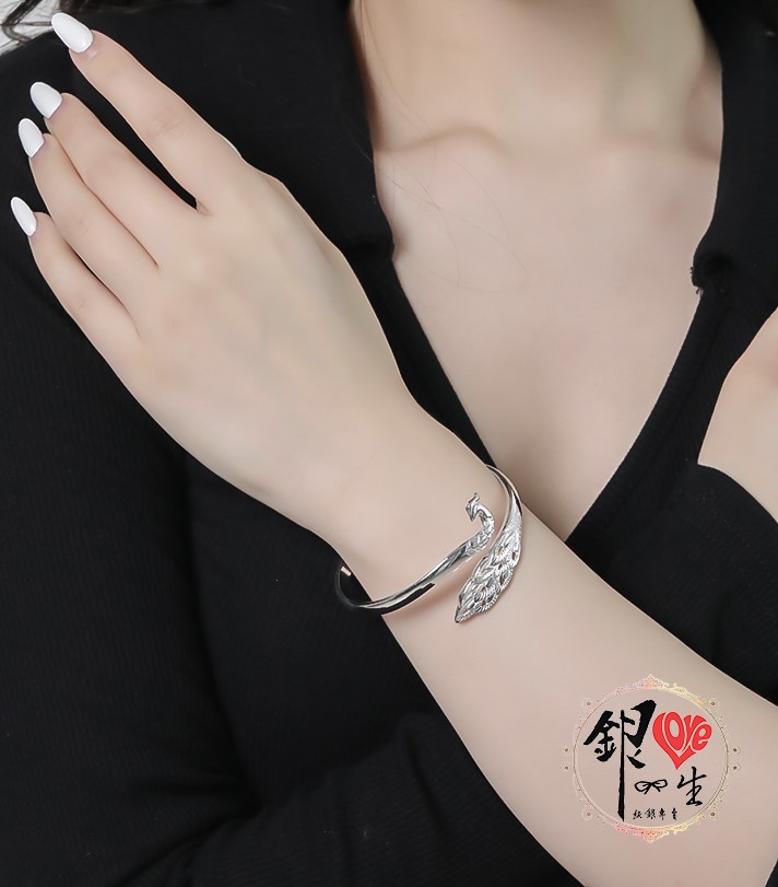 s999純銀 中國風 孔雀造型 手鐲