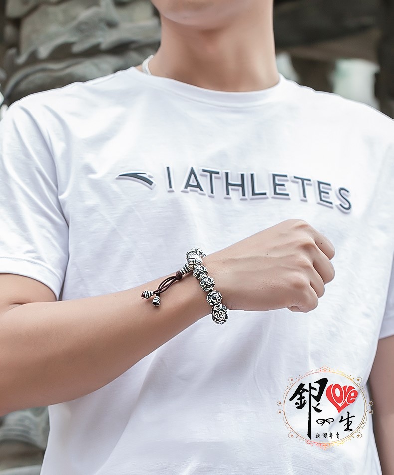 s999純銀 六字真言 佛珠 造型手串