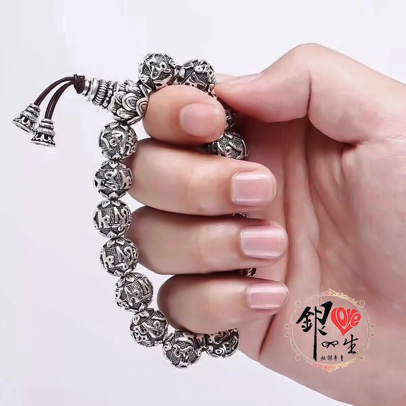 s999純銀 六字真言 佛珠 造型手串