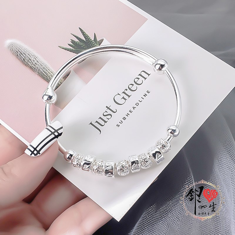 s999純銀 六字真言 轉運珠 推拉手鐲