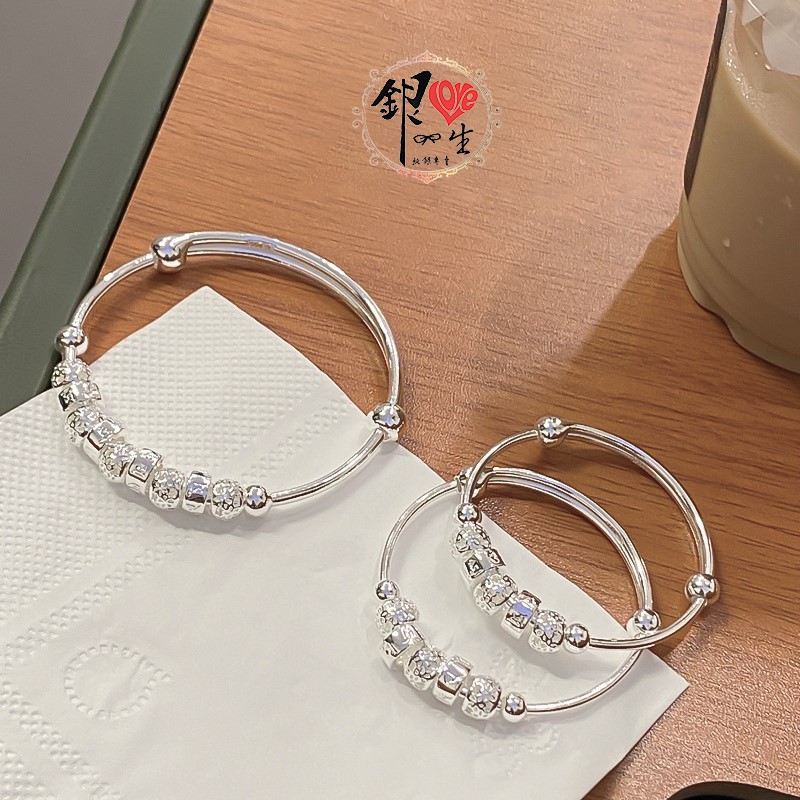 s999純銀 六字真言 轉運珠 推拉手鐲