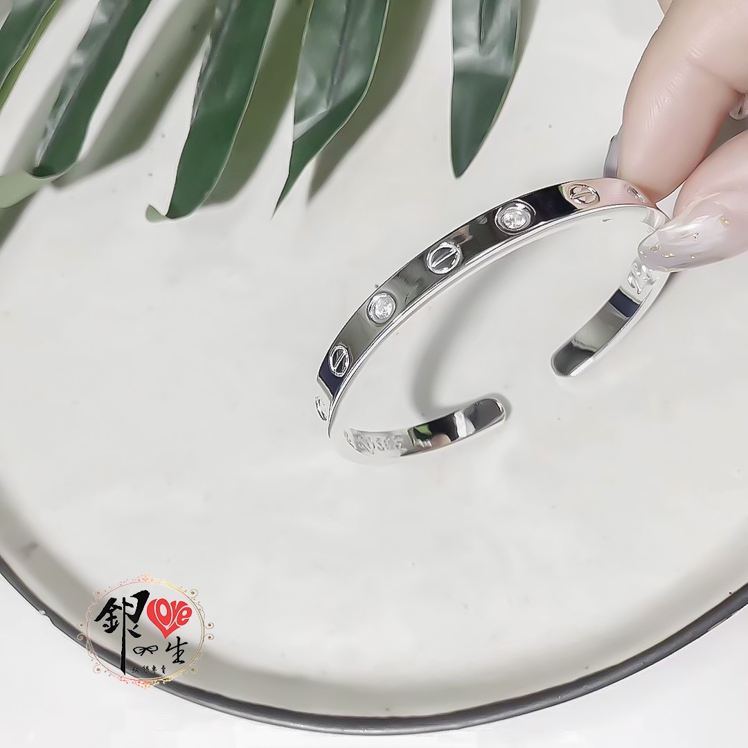 s999純銀 螺絲紋 鑲鑽 時尚 手鐲