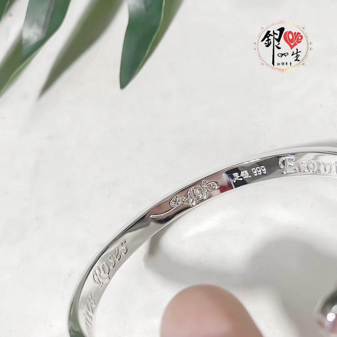 s999純銀 螺絲紋 鑲鑽 時尚 手鐲