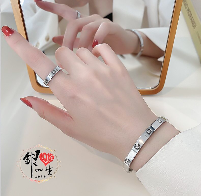 s999純銀 螺絲紋 鑲鑽 時尚 手鐲