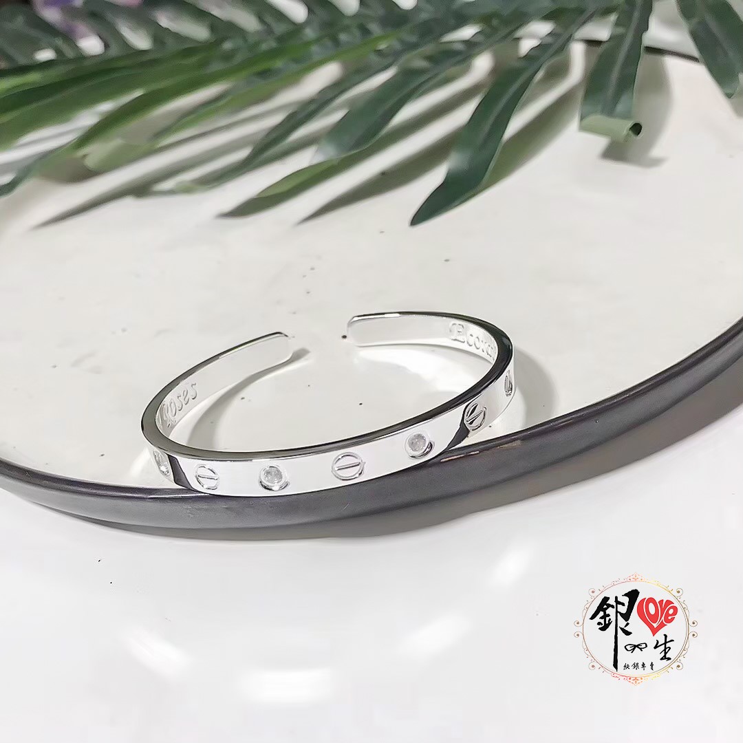 s999純銀 螺絲紋 鑲鑽 時尚 手鐲