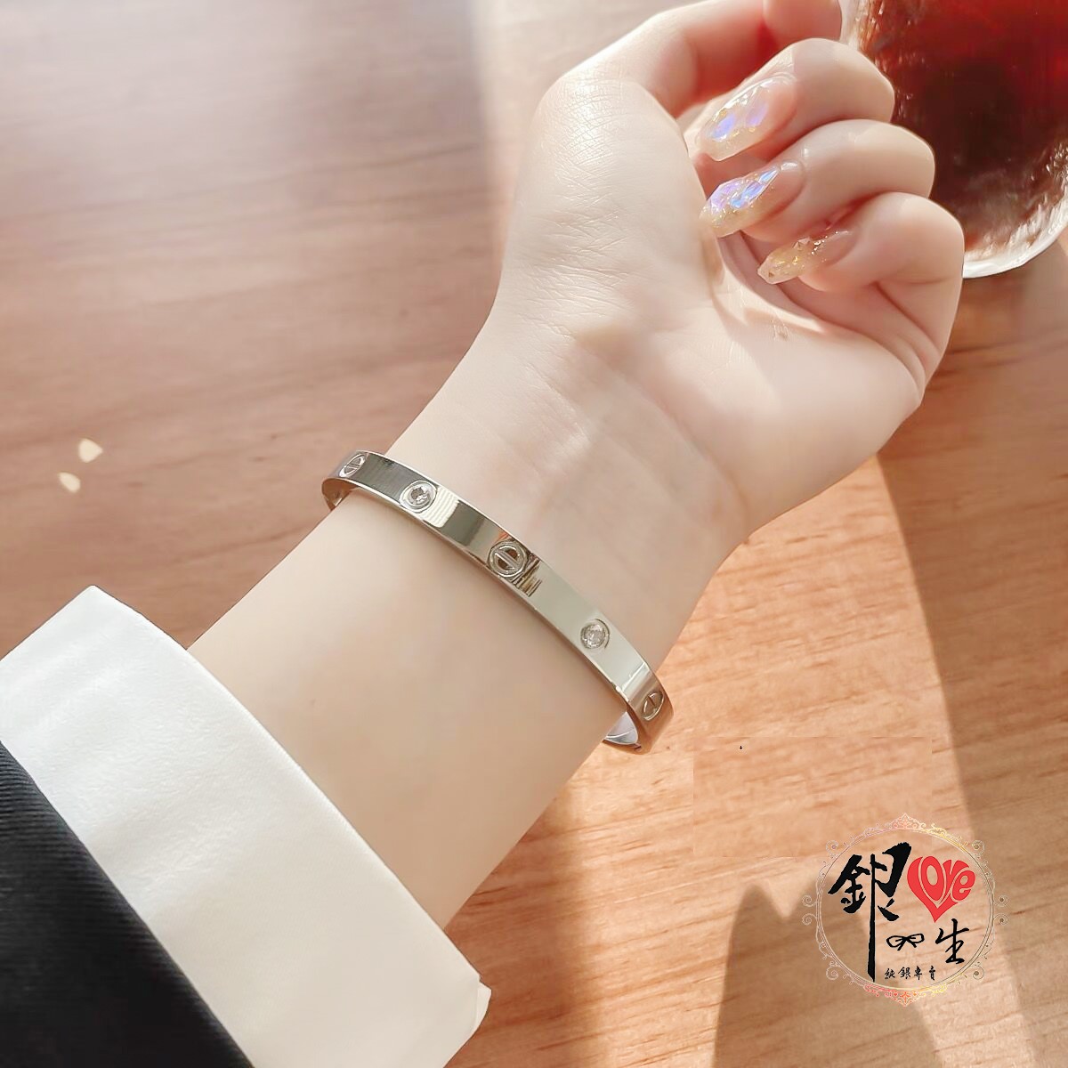 s999純銀 螺絲紋 鑲鑽 時尚 手鐲