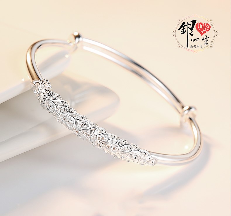 s999純銀 中國風 孔雀造型 推拉手鐲