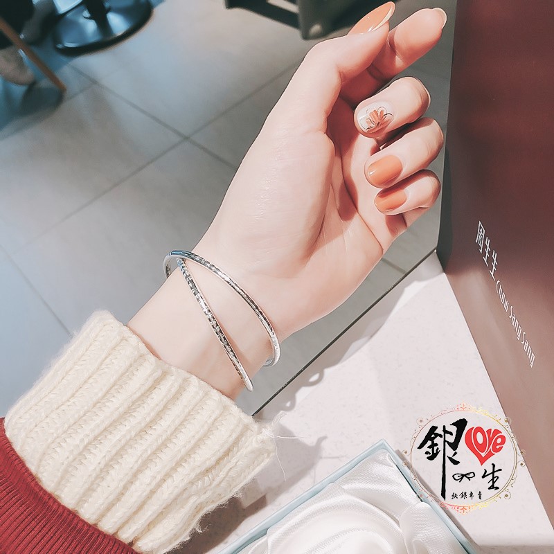 s999純銀  心經 雙環 時尚 手鐲