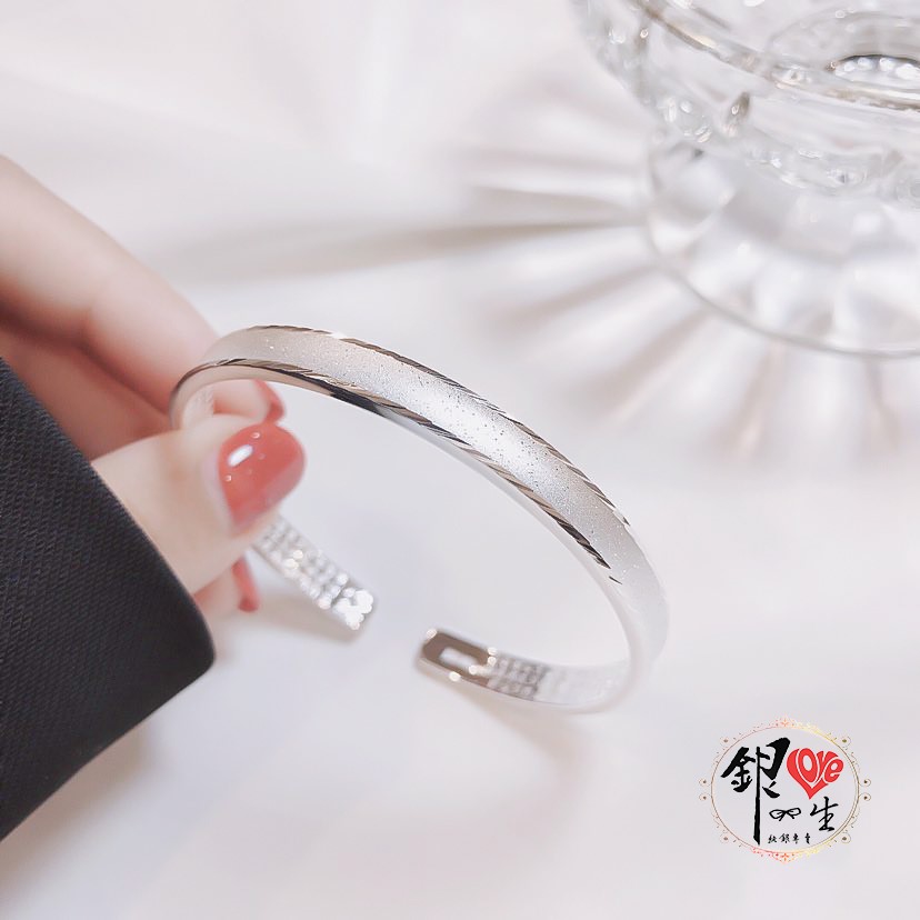 s999純銀 六字真言  凹面閃砂心經 手鐲