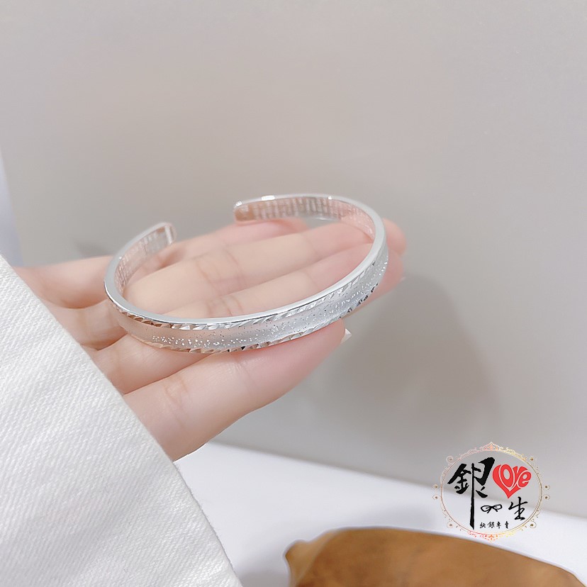 s999純銀 六字真言  凹面閃砂心經 手鐲