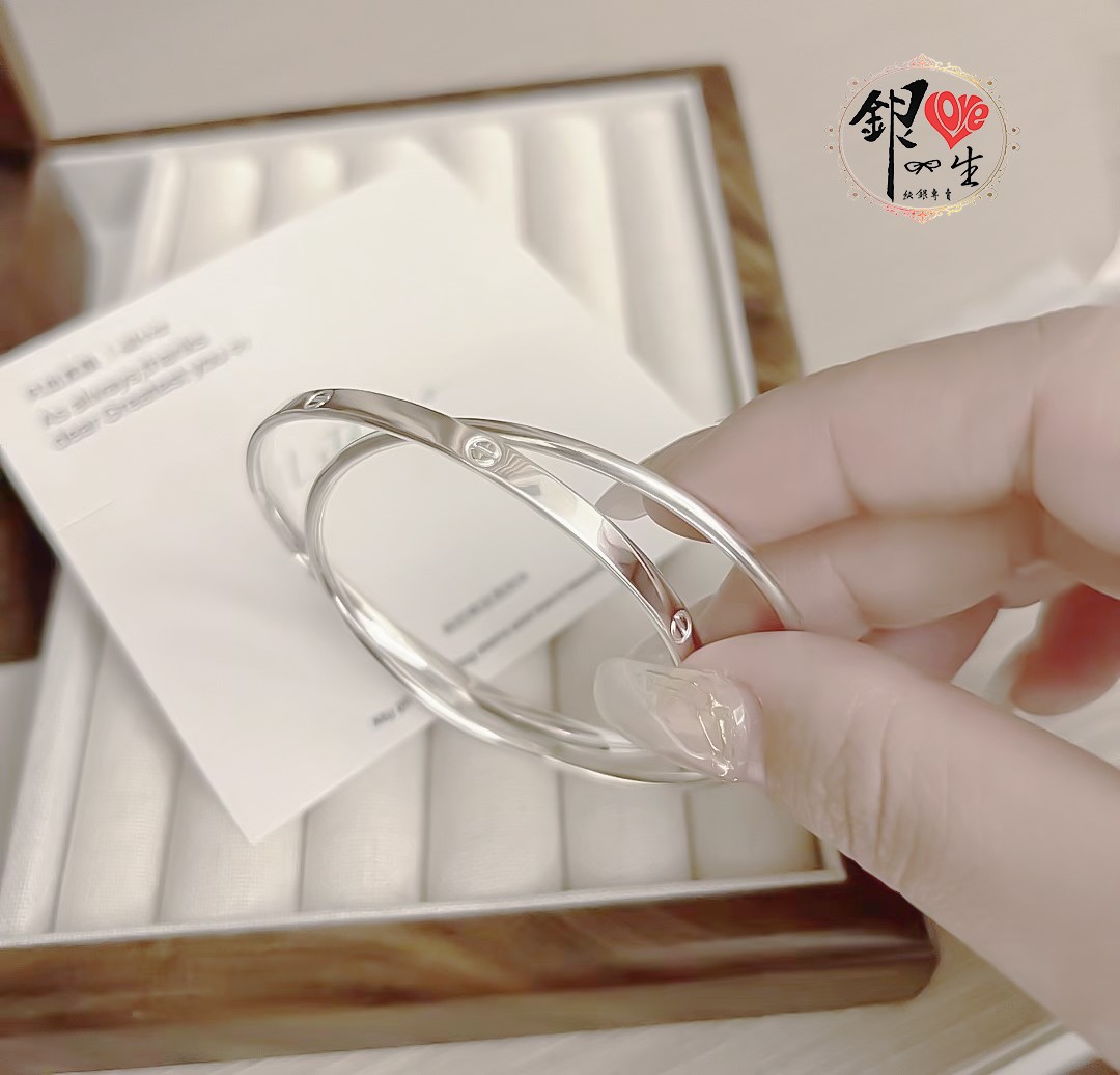 s999純銀 螺絲紋  雙環時尚 手鐲 