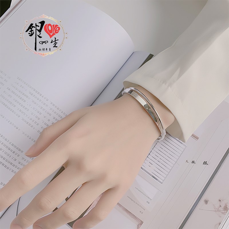 s999純銀 螺絲紋  雙環時尚 手鐲 