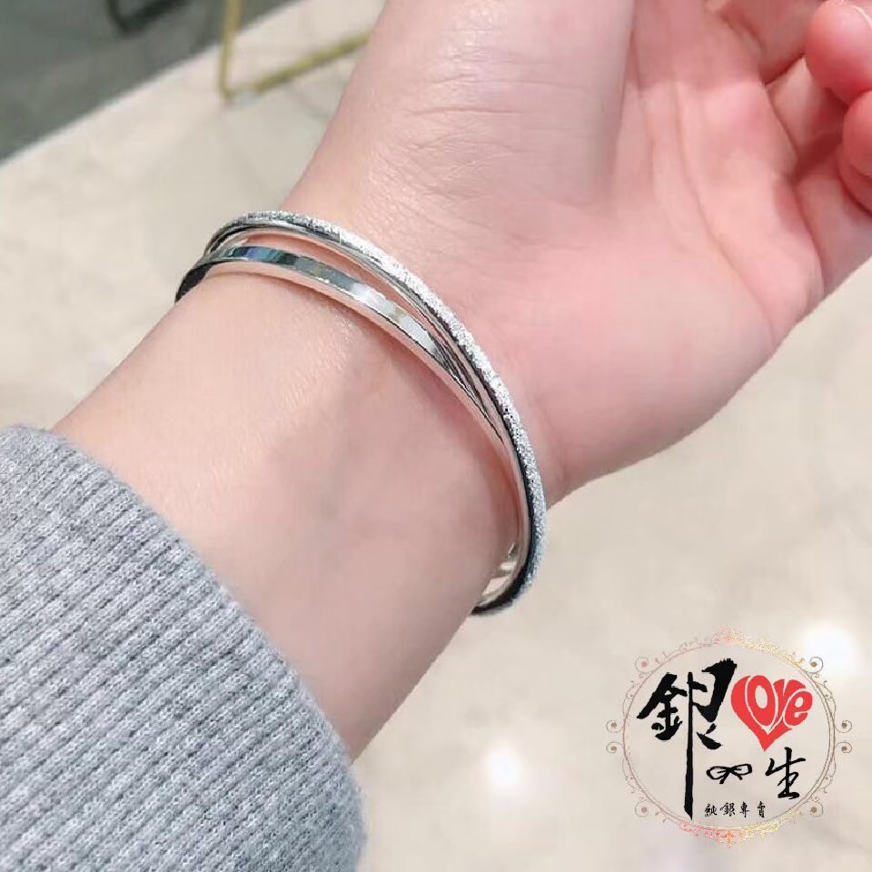 s999純銀 噴砂交織時尚 手鐲