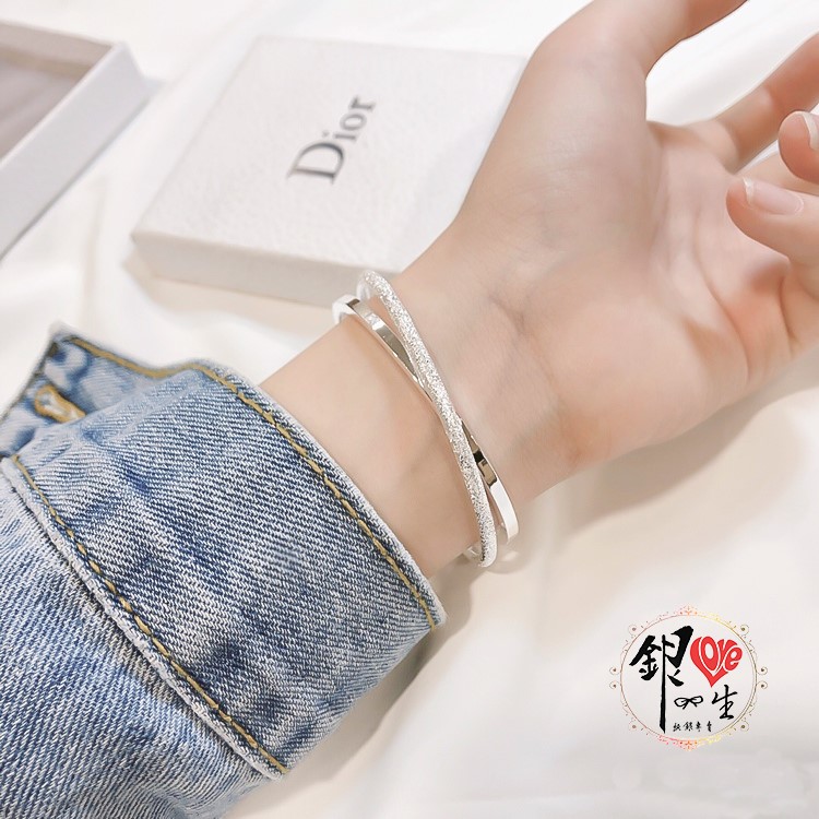 s999純銀 噴砂交織時尚 手鐲