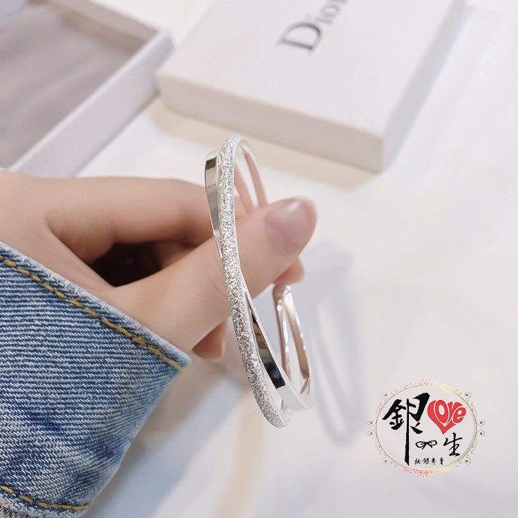 s999純銀 噴砂交織時尚 手鐲