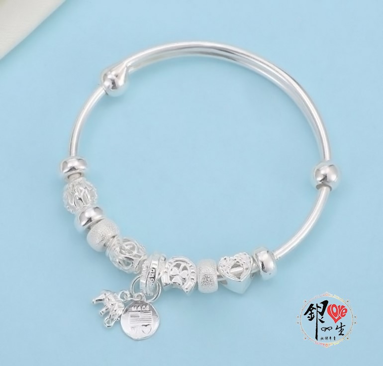 s999純銀 簡約 吉祥象 推拉 手鐲