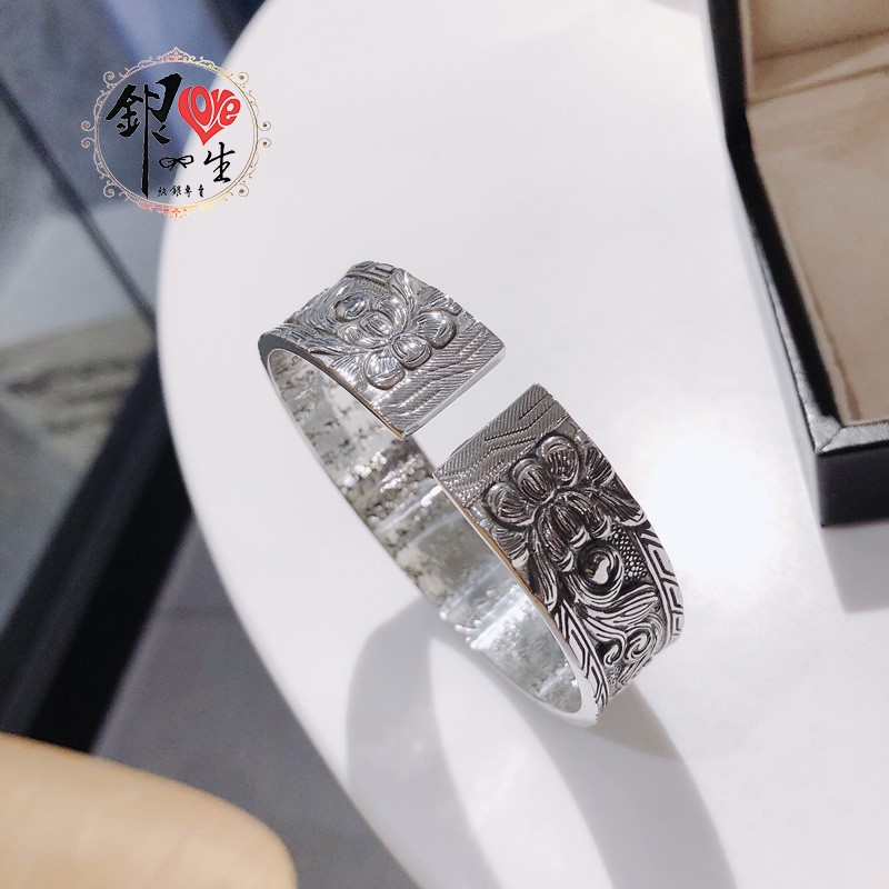 s999純銀 六字真言 手刻心經 個性 男版手鐲