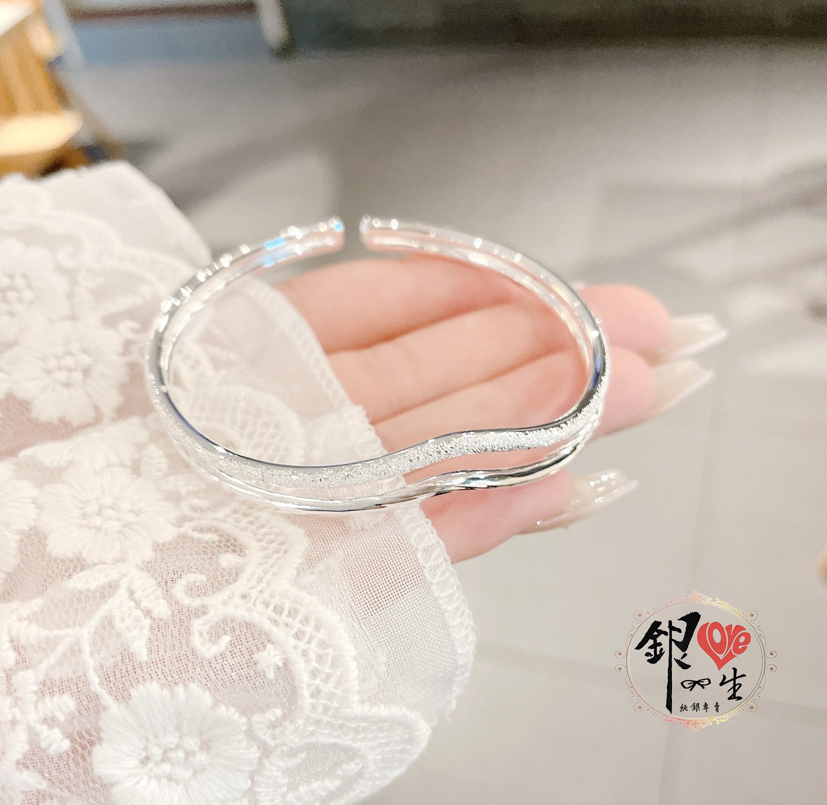 s999純銀 雙線波浪 時尚手鐲