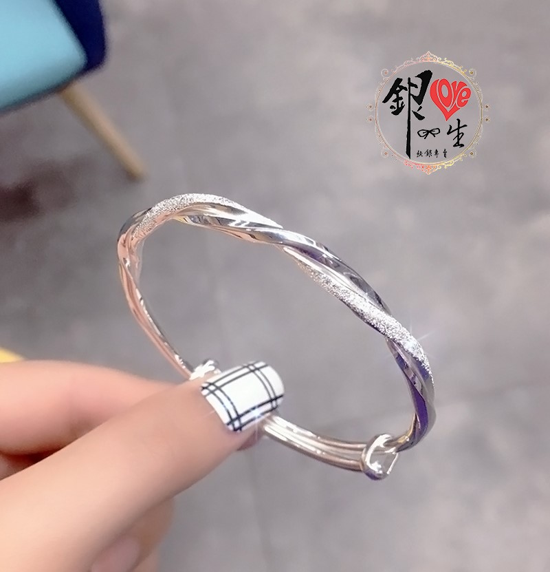 s999純銀 噴砂交織 莫比烏斯 時尚 推拉手鐲