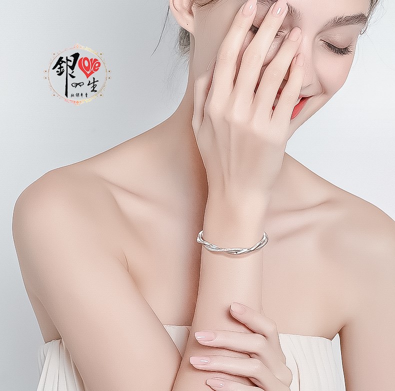 s999純銀 噴砂交織 莫比烏斯 時尚 推拉手鐲