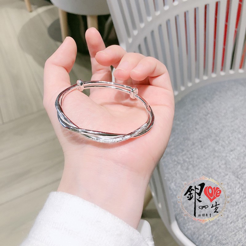 s999純銀 噴砂交織 莫比烏斯 時尚 推拉手鐲
