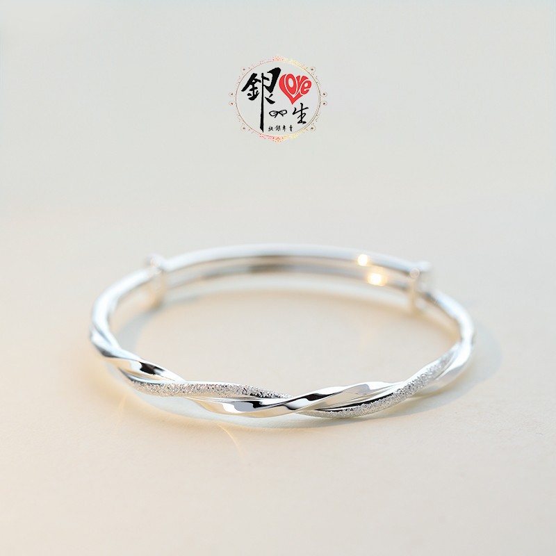 s999純銀 噴砂交織 莫比烏斯 時尚 推拉手鐲