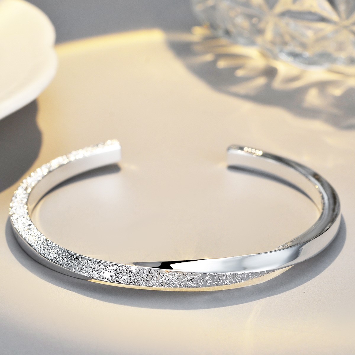 s999純銀 噴砂扭曲 ∞ 時尚 手鐲