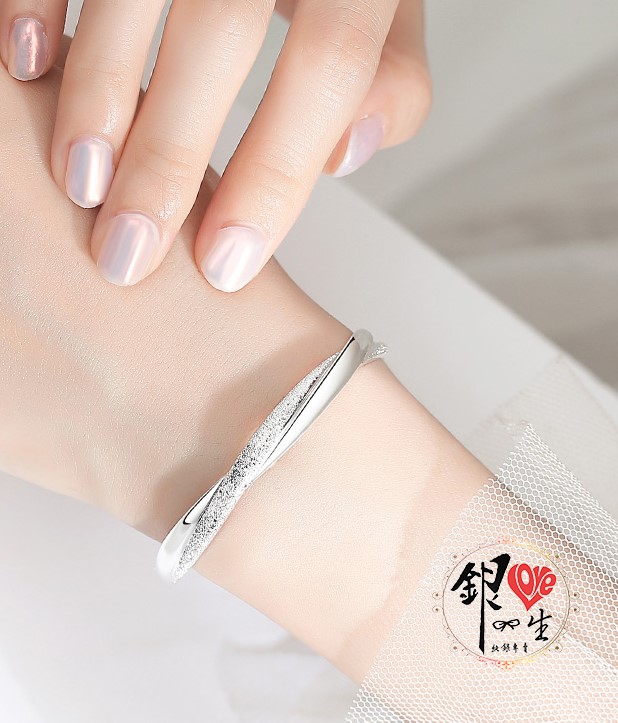 s999純銀 噴砂 麻花交織 手鐲